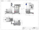 Automatic inline bottle cap tightener machine with cap sorter and feeder type waterfall, model CAI-X-WFall dimensions, by Acasi Machinery Inc.