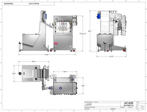 Automatic inline bottle cap tightener machine with cap sorter and feeder type waterfall, model CAI-X-WFall dimensions, by Acasi Machinery Inc.