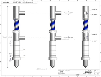 1 inches Pressure overflow chemical resistance nozzles for automatic inline pressure overflow filler machine, model GI3300, dimensional, by Acasi Machinery Inc. - Zirconium