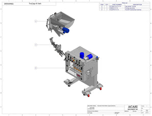 Automatic inline bottle capping machine with vertical wheel cap sorter, model TruCap-X-Vert, by Acasi Machinery Inc.