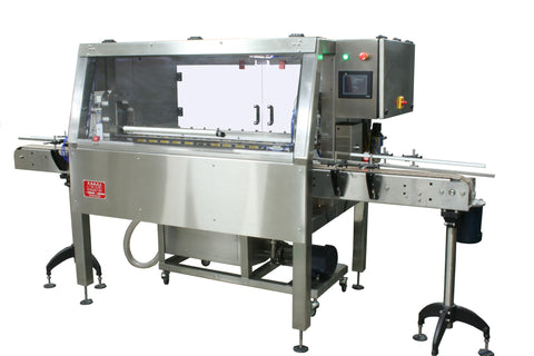Automatic inline bottle cleaner with dry or wet cleaning options, model BR-15, by Acasi Machinery Inc., front and right view