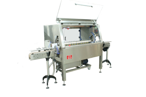 Automatic inline bottle cleaner with dry or wet cleaning options, model BR-15, by Acasi Machinery Inc. left and front view
