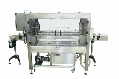 Automatic inline bottle cleaner with dry or wet cleaning options, model BR-15, by Acasi Machinery Inc., rear view