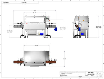 Automatic inline bottle cleaner with dry or wet cleaning options, model BR-15 dimensional, by Acasi Machinery Inc.