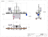 Automatic inline piston filler machine, high viscosity liquid products, Model PI3100 dimensions, by Acasi Machinery Inc.