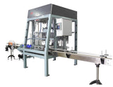 Automatic pressure overflow rotary filler machine, model RF-48-18-BL, by Acasi Machinery Inc., front and right view