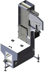 Waterfall cap feeder and sorter, model CF4300, by Acasi Machinery Inc., front and right view