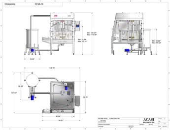 Rotary Pressure Overflow Filler Drawings, Model RF48-18 dimensions, by Acasi Machinery Inc.