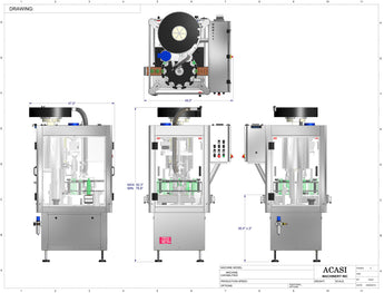 Single head chuck capper with vibratory type cap feeder, model PC1-JAW-VIB dimensions, by Acasi Machinery Inc.