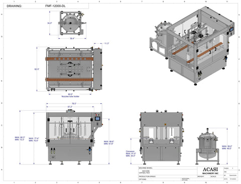 Dual Lane Flow Meter Filler Machine Model FMF-12000-DL Drawings