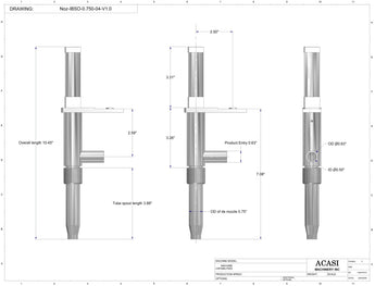 Automatic inline piston filler machine, high viscosity liquid products, 0.750 standard nozzle dimensions, by Acasi Machinery Inc.