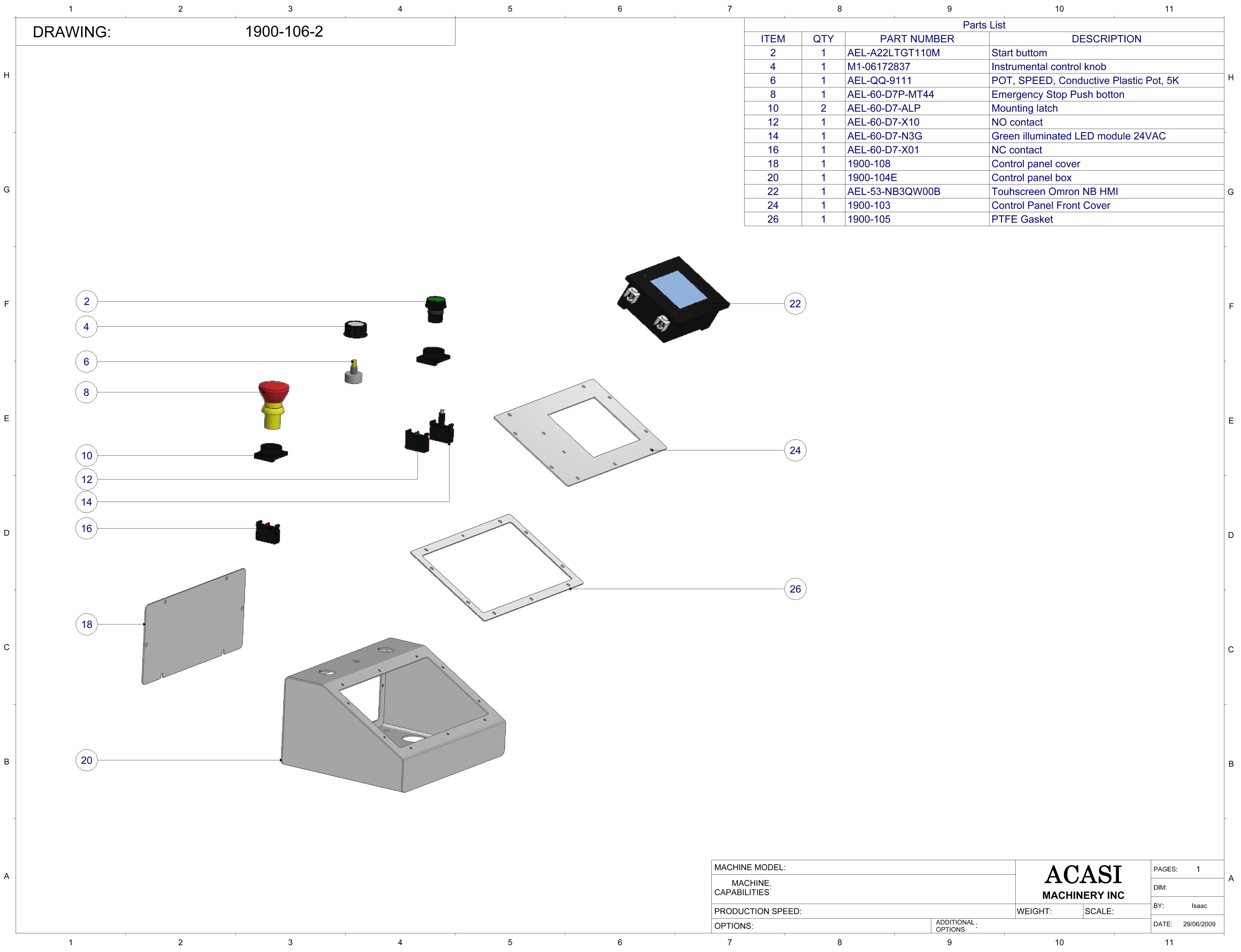 Rejected Part System Bottle Reject System - Model 1900-002 V1.1 | Control Panel – Acasi