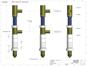 1 inches Pressure overflow chemical resistance nozzles for automatic inline pressure overflow filler machine, model GI3300, dimensional, by Acasi Machinery Inc. - Titanium