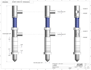 1 inches Pressure overflow chemical resistance nozzles for automatic inline pressure overflow filler machine, model GI3300, dimensional, by Acasi Machinery Inc. - Zirconium