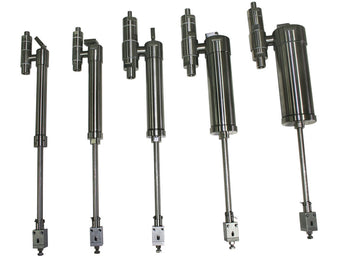 2.5, 5, 10, 20 and 34Oz Stainless steel pistons, by Acasi Machinery Inc., Left view