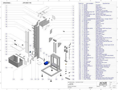 Variable speed floor level cap elevator, model 370-000 parts, by Acasi Machinery Inc.