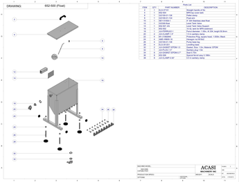 Automatic inline 8 miniature pistons filler machine, gating cylinders to automatically control handling of the bottles, high viscocity liquid products, model Minipiston, Assy 652-500 (Float), by Acasi Machinery Inc.