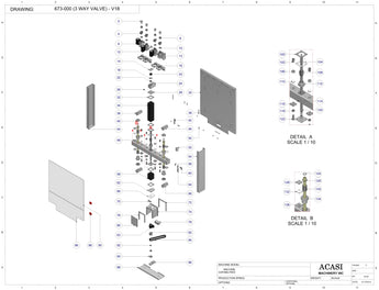 Automatic inline piston filler machine, Model Trupiston-4-Vert, Assy 673-000 (3 WAY VALVE) - V18, by Acasi Machinery Inc.