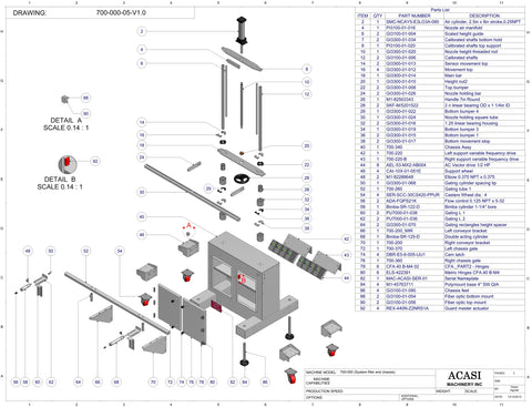 Automatic inline 8 pistons filler machine high-precision, high viscocity liquid products model Trupiston, Assy 700-000-05-V1.0, by Acasi Machinery Inc.