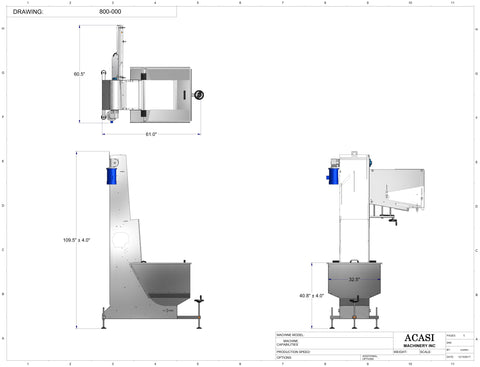 Cap feeder and sorter, type waterfall, model 800-000 dimensions, by Acasi Machinery Inc.