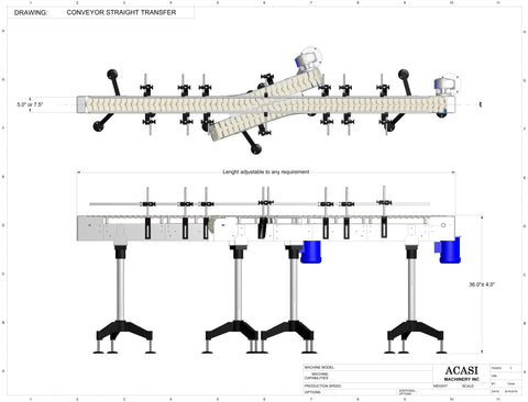 Automatic conveyor straight transfer dimensional, by Acasi Machinery Inc.