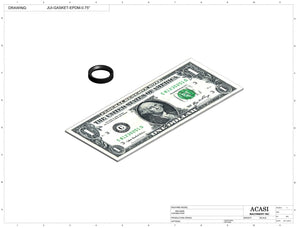 Automatic inline 4 miniature pistons filler machine, gating cylinders to automatically control handling of the bottles, high viscocity liquid products, model Minipiston 4, Component JUI-GASKET-EPDM-0.75, by Acasi Machinery Inc.