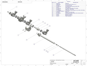 Automatic inline 4 miniature pistons filler machine, gating cylinders to automatically control handling of the bottles, high viscocity liquid products, model MiniPiston-4, Assy 650-500, by Acasi Machinery Inc.