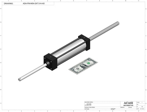 Automatic inline 4 miniature pistons filler machine, gating cylinders to automatically control handling of the bottles, high viscocity liquid products, model MiniPiston-4, Component ADA-FM-MS4-2X7.5-H-AS, by Acasi Machinery Inc.