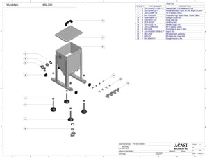 Automatic inline 4 miniature pistons filler machine, gating cylinders to automatically control handling of the bottles, high viscocity liquid products, model Minipiston, Assy 650-200, by Acasi Machinery Inc.
