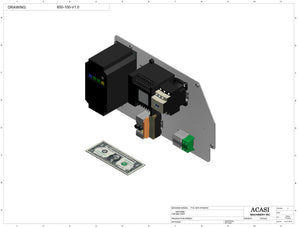 Automatic inline 4 miniature pistons filler machine, gating cylinders to automatically control handling of the bottles, high viscocity liquid products, model Minipiston, Assy 650-100-V1.0, by Acasi Machinery Inc.