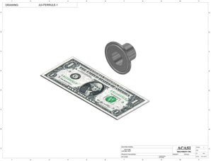 Automatic inline 4 miniature pistons filler machine, gating cylinders to automatically control handling of the bottles, high viscocity liquid products, model Minipiston-4, Component JUI-FERRULE-1, by Acasi Machinery Inc.