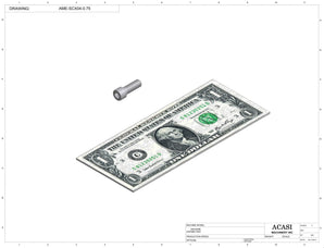 Automatic inline 4 miniature pistons filler machine, gating cylinders to automatically control handling of the bottles, high viscocity liquid products, model MiniPiston-4, Component AME-SCX04-0.75, by Acasi Machinery Inc.