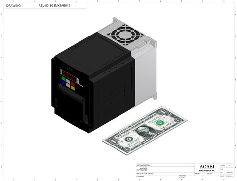 Automatic inline 6 pistons filler machine high-precision, electrically-driven ball screw movement, high viscocity liquid products, Component AEL-53-3G3MX2AB015, by Acasi Machinery Inc.
