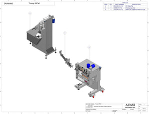 Automatic inline bottle cap machine with waterfall cap sorter and feeder, model TruCap-X-WFall, by Acasi Machinery Inc.