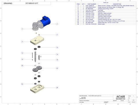Automatic inline bottle cap tightener machine, Model - Trucap, Assy 317-000-01-V17, by Acasi Machinery Inc.