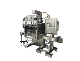 Automatic inline bottle capping machine with bowl cap sorter, model - Trucap-X-Cent with cap elevator, by Acasi Machinery Inc., right and front view