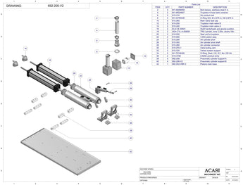Automatic inline piston filler machine, Assy 692-200-V2, by Acasi Machinery Inc.