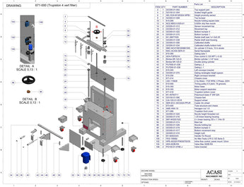 Automatic inline piston filler machine, Model Trupiston-4-Vert, Assy 671-000, by Acasi Machinery Inc.