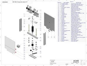 Automatic inline piston filler machine, Model Trupiston 6 Vert, Assy 697-200 (3 way ball valve)-V17, by Acasi Machinery Inc.