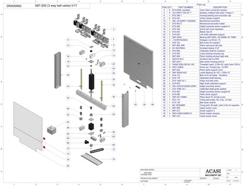 Automatic inline piston filler machine, Model Trupiston 6 Vert, Assy 697-200 (3 way ball valve)-V17, by Acasi Machinery Inc.
