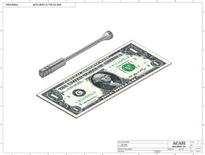 Automatic inline piston filler machine, high viscocity liquid products, model PI3100, Part NOZ-IBSO-0.750-02-006, by Acasi Machinery Inc.