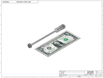 Automatic inline piston filler machine, high viscocity liquid products, model PI3100, Part NOZ-IBSO-1.250-01-006, by Acasi Machinery Inc.