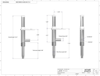 Automatic inline piston filler machine, high viscosity liquid products, 0.625 standard nozzle dimensions, by Acasi Machinery Inc.