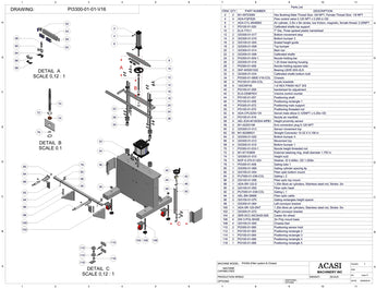 Automatic inline piston filler machine, high viscosity liquid products, Assy PI3300-01-01-V16, by Acasi Machinery Inc.