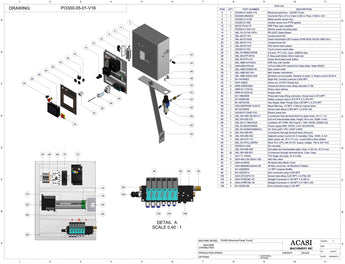 Automatic inline piston filler machine, high viscosity liquid products, Assy PI3300-05-01-V16, by Acasi Machinery Inc.