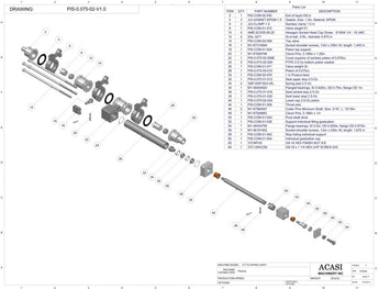 Automatic inline piston filler machine, high viscosity liquid products, pistons, model PI3100, Assy PIS-0.075-02-V1.0, by Acasi Machinery Inc.