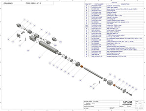 Automatic inline piston filler machine, high viscosity liquid products, pistons, model PI3100, Assy PIS-0.150-01-V1.0, by Acasi Machinery Inc.