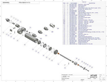 Automatic inline piston filler machine, high viscosity liquid products, pistons, model PI3100, Assy_PIS-0.600-01-V1.0, by Acasi Machinery Inc.