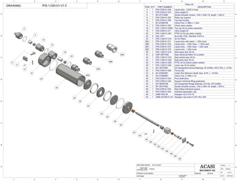 Automatic inline piston filler machine, high viscosity liquid products, pistons, model PI3100, Assy PIS-1.020-01-V1.0, by Acasi Machinery Inc.