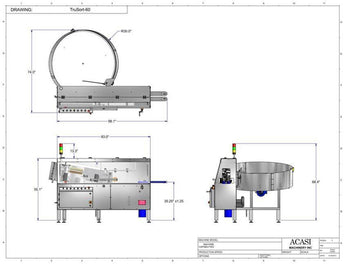 Automatic plastic and metal bottle unscrambler machine with 60 inches bowl, model - TruSort-60 dimensional, by Acasi Machinery Inc.